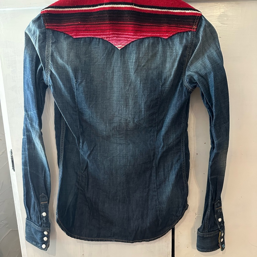 True Religion GEORGIA BAJA WESTERN Shirt Aztec Denim Pearl Snap Serape S: XS / S - Picture 7 of 10